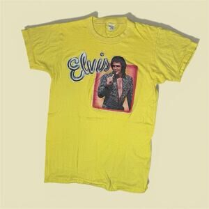 Vintage 70s Elvis Presley Yellow Cool Print Single Stitch T Shirt Size Small